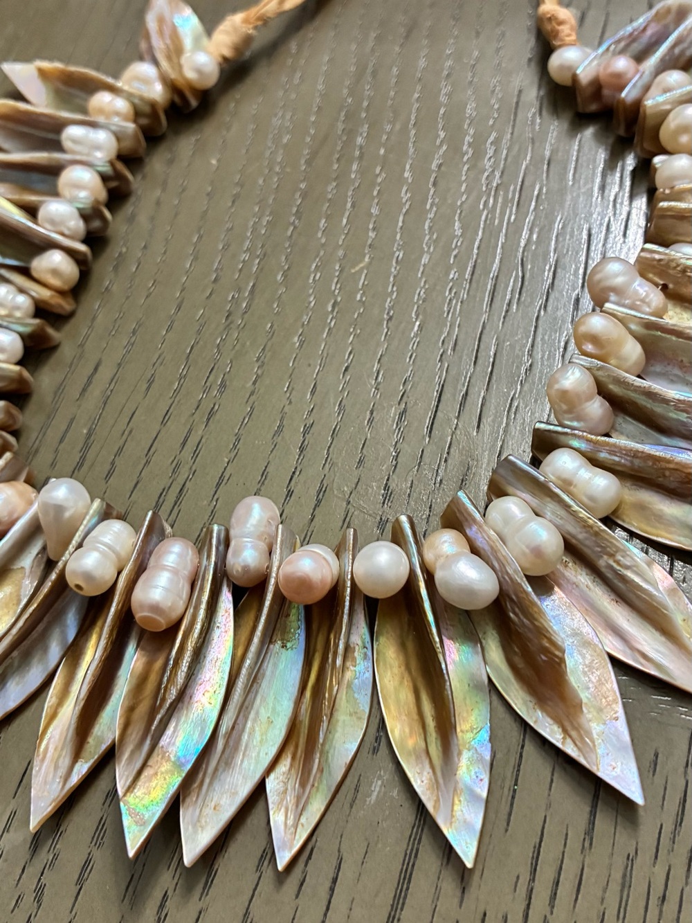 Handmade Peach Pearl and Iridescent Shell Necklace - Women Jewelry